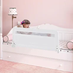 Barriere de Securite Enfant 100 cm, Barrière de Lit Bébé Rabattable avec Cadre en Métal, Housse Amovible, Gris-Giantex Clearance
