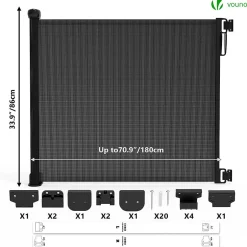 Barriere de securite retractable 180cm noir-Vounot New