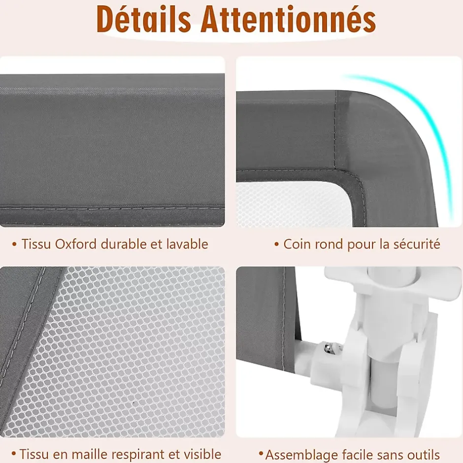 Giantex Barrière de Lit pour Bébé Garde Corps de lit Système de Sécurité Ancrage Renforcé Gris