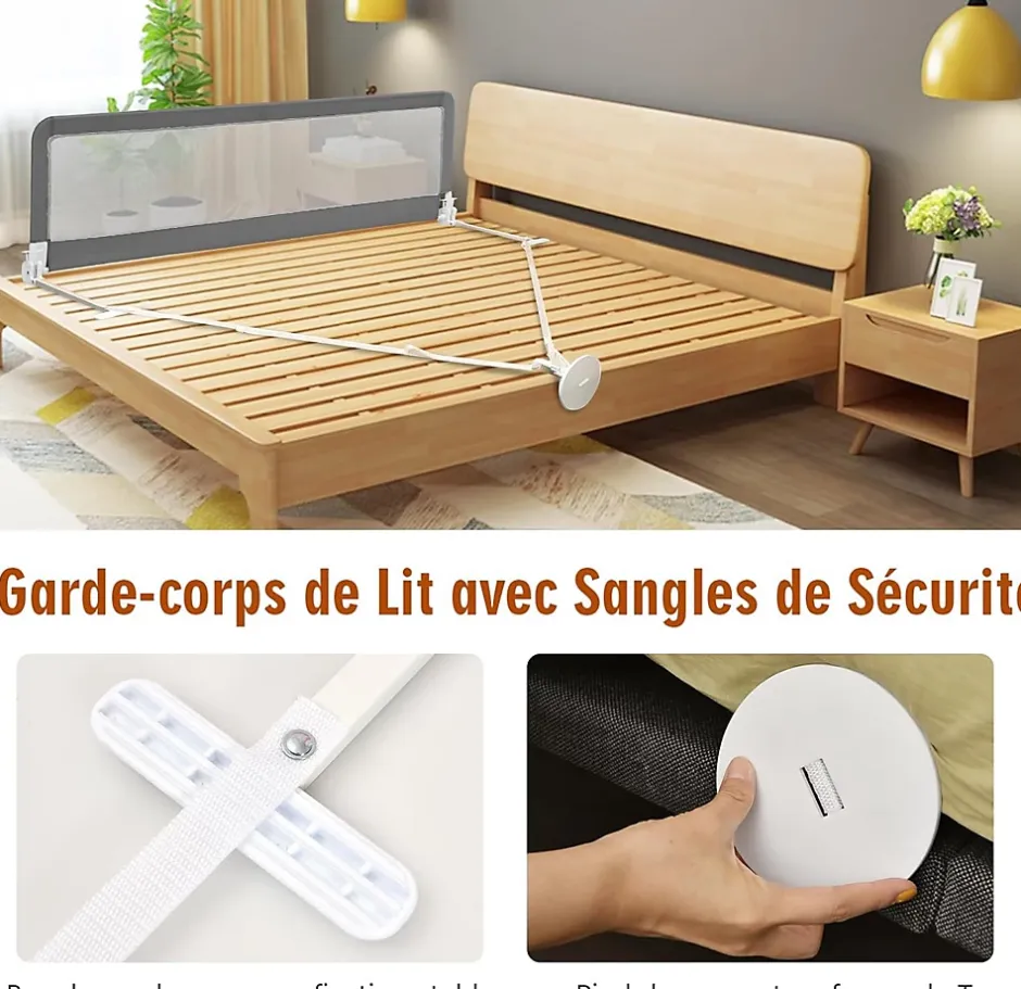 Giantex Barrière de Lit pour Bébé Garde Corps de lit Système de Sécurité Ancrage Renforcé Gris