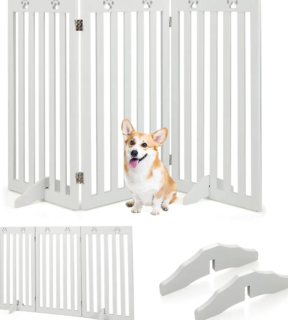Giantex Barrière de Protection pour Chien Pliable Grille de Sécurité Pivotante par Charnière Barrière de Sécurité pour Animaux Blanc