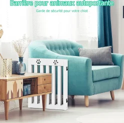 Giantex Barrière de Protection pour Chien Pliable Grille de Sécurité Pivotante par Charnière Barrière de Sécurité pour Animaux Blanc