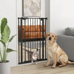 Barrière de sécurité animaux réglable L.74-80 cm porte double verrouillage petite porte sans perçage-PawHut Best