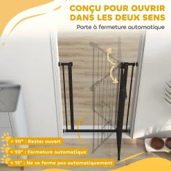 Barrière de sécurité animaux réglable L.74-80 cm porte double verrouillage petite porte sans perçage-PawHut Best