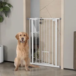 Barrière de sécurité animaux réglable L.74-80 cm porte double verrouillage petite porte sans perçage-PawHut Clearance