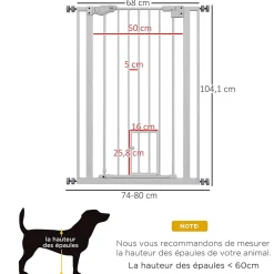Barrière de sécurité animaux réglable L.74-80 cm porte double verrouillage petite porte sans perçage-PawHut Clearance