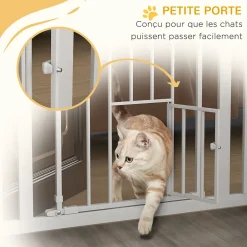 Barrière de sécurité animaux réglable L.74-80 cm porte double verrouillage petite porte sans perçage-PawHut Clearance