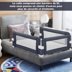 Barrière de Sécurité Enfant Lit, Barrière de Lit Enfant Bébé Pliable avec Mousse Souple, Gris, 105 x 40 x 42 CM-Giantex Discount