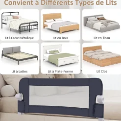Barrière de Sécurité Enfant Lit, Barrière de Lit Enfant Bébé Pliable avec Mousse Souple, Gris, 105 x 40 x 42 CM-Giantex Discount