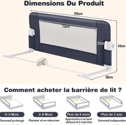 Barrière de Sécurité Enfant Lit, Barrière de Lit Enfant Bébé Pliable avec Mousse Souple, Gris, 105 x 40 x 42 CM-Giantex Discount