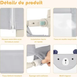 Giantex Barrière de Sécurité Enfant Lit Pliable, Barrière de Lit Enfant Bébé 0-3 Ans, Bords Arrondis et Maille, Gris, 174,5 X 25 X 72,5 CM