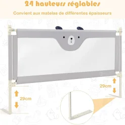 Giantex Barrière de Sécurité Enfant Lit Pliable, Barrière de Lit Enfant Bébé 0-3 Ans, Bords Arrondis et Maille, Gris, 174,5 X 25 X 72,5 CM