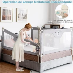 Giantex Barrière de Sécurité Enfant Lit Pliable, Barrière de Lit Enfant Bébé 0-3 Ans, Bords Arrondis et Maille, Gris, 174,5 X 25 X 72,5 CM