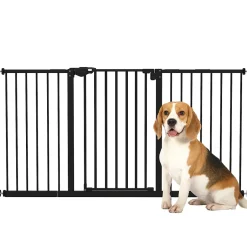 PawHut Barrière de sécurité longueur réglable porte double verrouillage sans perçage acier plastique noir