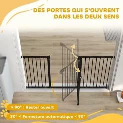 PawHut Barrière de sécurité longueur réglable porte double verrouillage sans perçage acier plastique noir