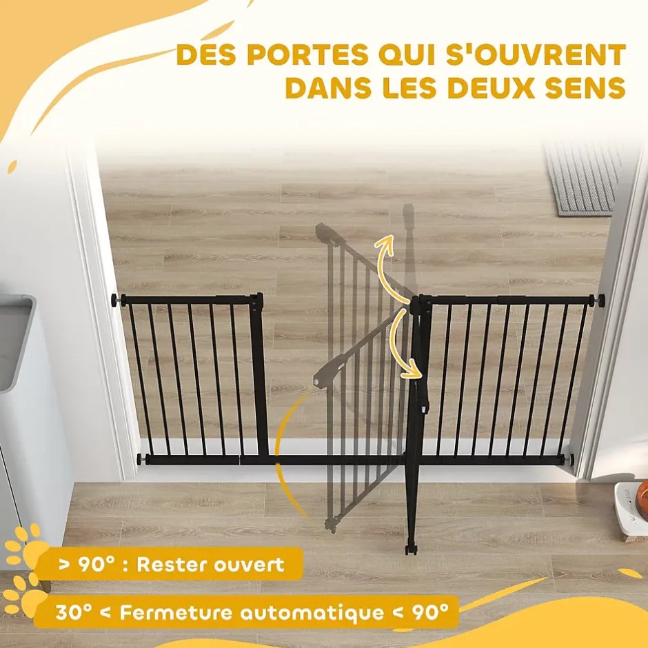 PawHut Barrière de sécurité longueur réglable porte double verrouillage sans perçage acier plastique noir