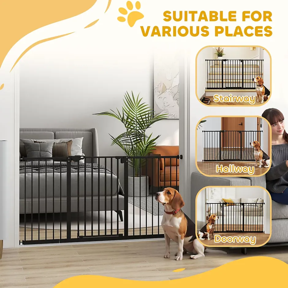 PawHut Barrière de sécurité longueur réglable porte double verrouillage sans perçage acier plastique noir