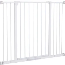 PawHut Barrière de sécurité longueur réglable dim. 76-107l x 76H cm sans perçage métal plastique blanc
