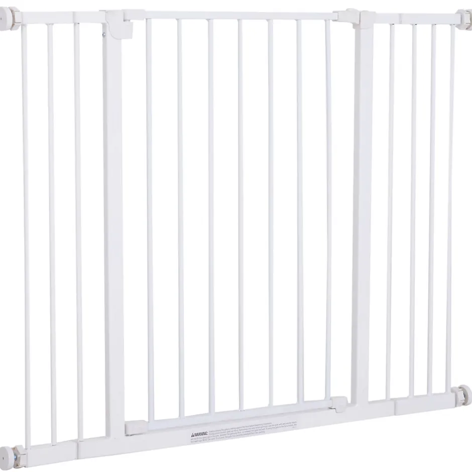PawHut Barrière de sécurité longueur réglable dim. 76-107l x 76H cm sans perçage métal plastique blanc