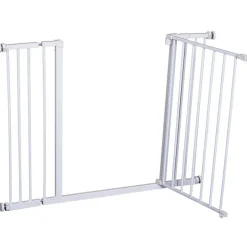 PawHut Barrière de sécurité longueur réglable dim. 76-107l x 76H cm sans perçage métal plastique blanc