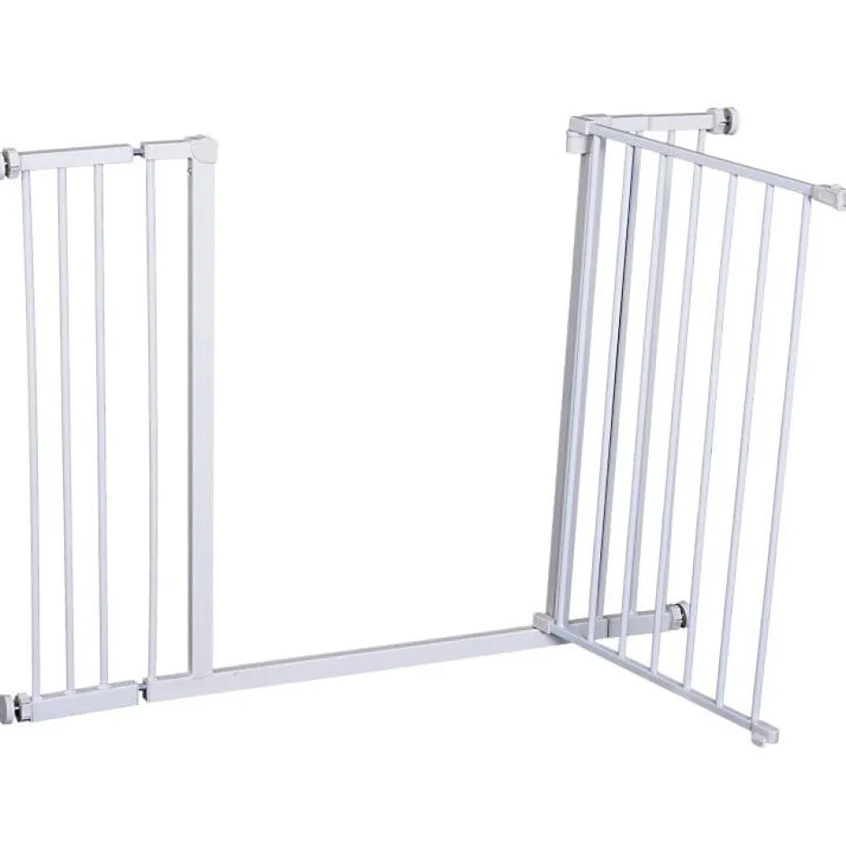PawHut Barrière de sécurité longueur réglable dim. 76-107l x 76H cm sans perçage métal plastique blanc