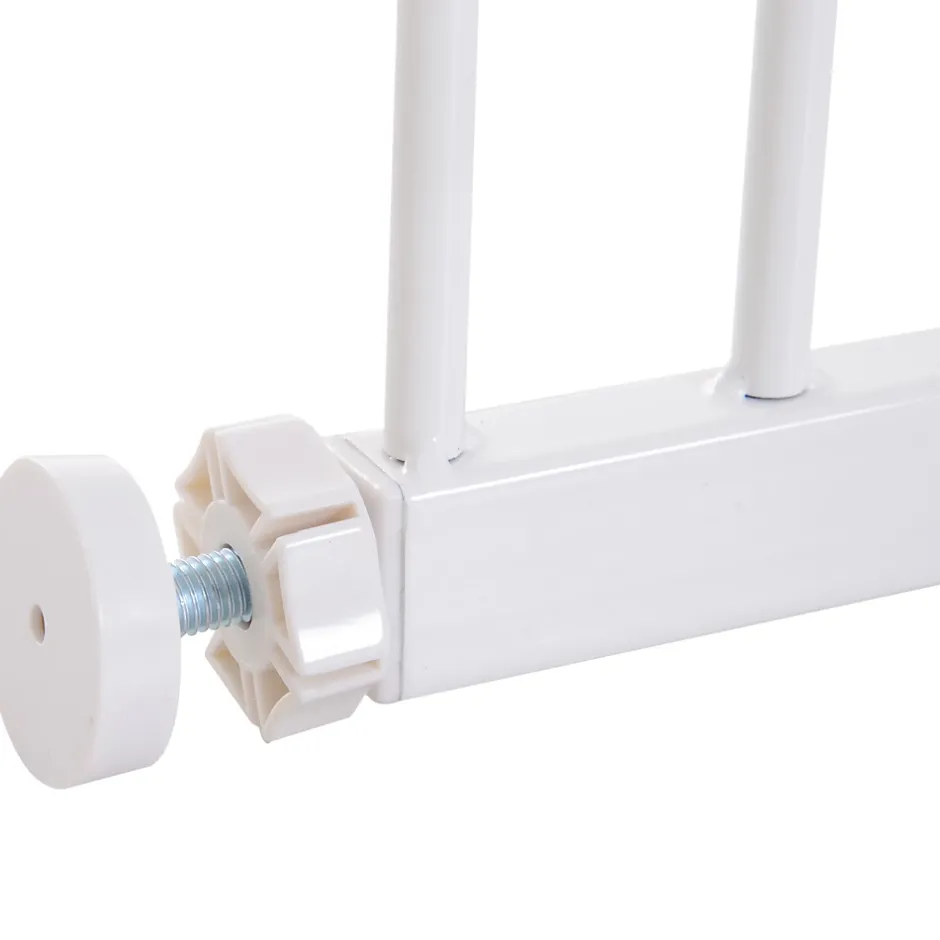 PawHut Barrière de sécurité longueur réglable dim. 76-107l x 76H cm sans perçage métal plastique blanc