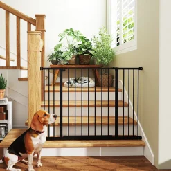 Barrière de sécurité longueur réglable dim. 76-107l x 76H cm sans perçage métal plastique noir-PawHut Discount