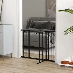 Barrière de sécurité longueur réglable dim. 76-107l x 76H cm sans perçage métal plastique noir-PawHut Discount