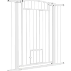 PawHut Barrière de sécurite chien extensible L.76-104 cm double verrouillage montage pression ou perçage blanc