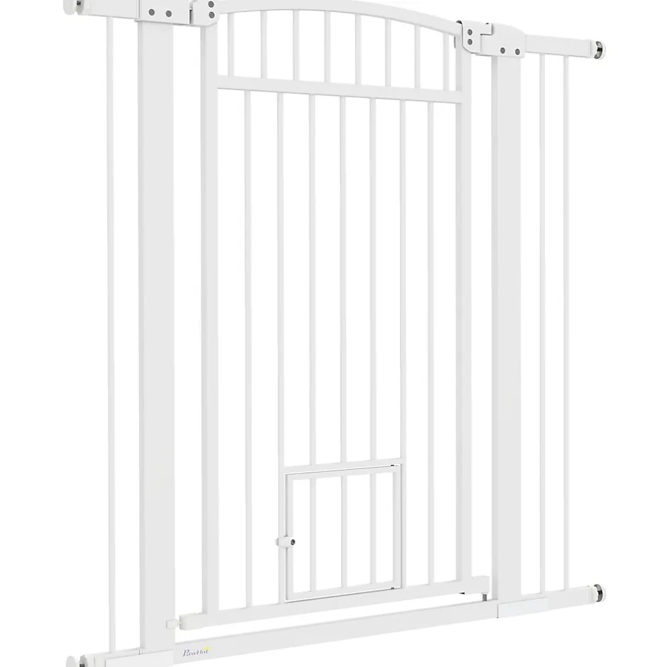 PawHut Barrière de sécurite chien extensible L.76-104 cm double verrouillage montage pression ou perçage blanc