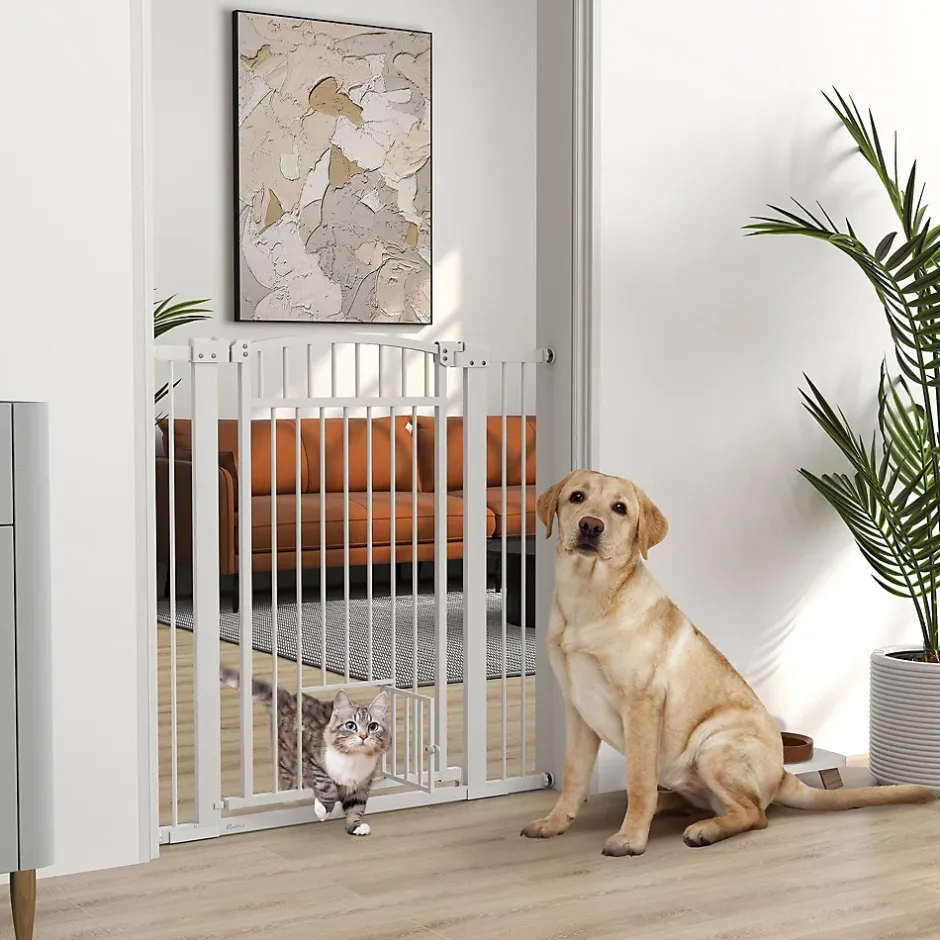 PawHut Barrière de sécurite chien extensible L.76-104 cm double verrouillage montage pression ou perçage blanc