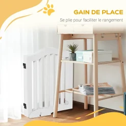 Barrière modulable pliable barrière de sécurité 154,5L x 61H cm MDF blanc-PawHut New