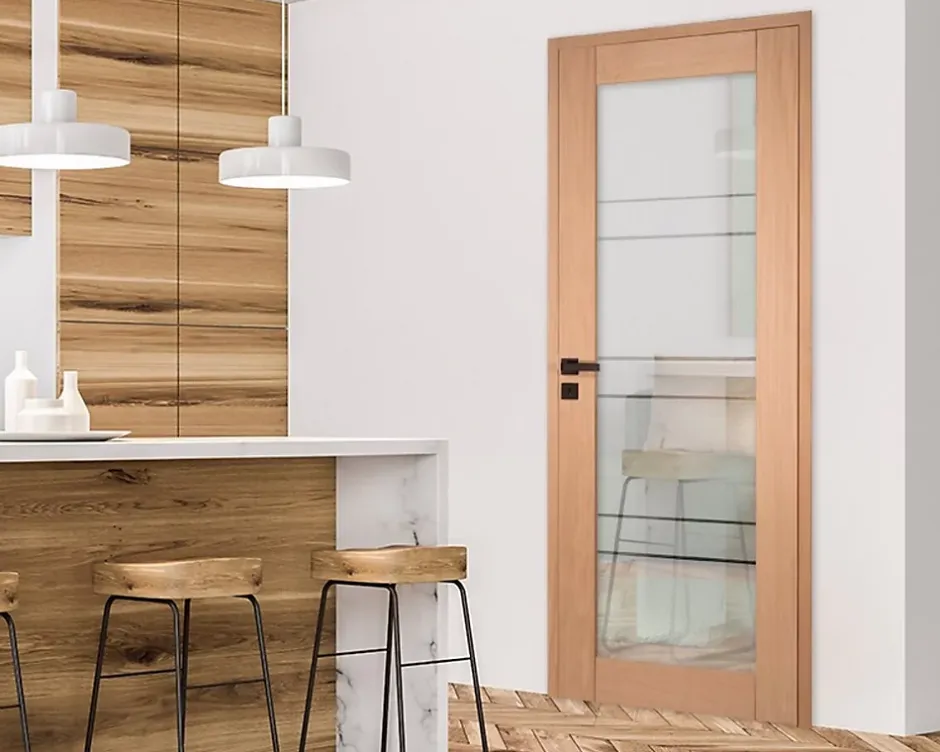 Bloc porte 1 Vitrage CASSIOPEIA bois chêne européen 2040 x 830 Gauche-Lynporte New