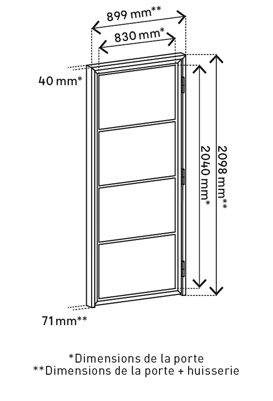Bloc porte 4 vitrages poussant droit H 204 X L 83 cm