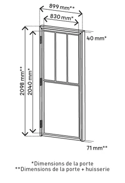 Bloc porte 3 vitrages poussant gauche H 204 X L 83 cm