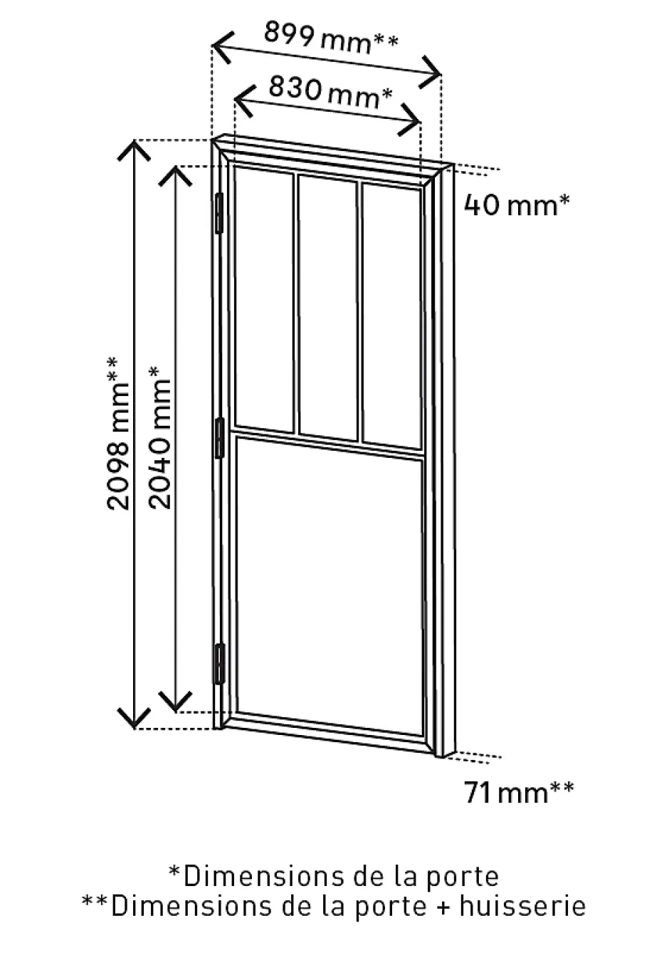 Bloc porte 3 vitrages poussant gauche H 204 X L 83 cm