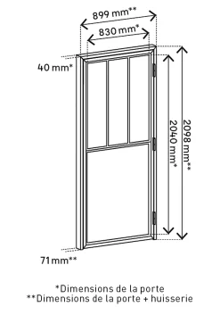 Bloc porte 3 vitrages poussant droit H 204 X L 83 cm- New