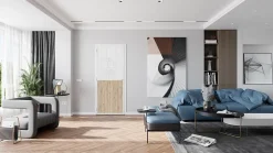 Optimum Bloc Porte Atelier H. 204 X 83 X 3 cm cadre en aluminium blanc et verre Depoli blanc chêne terra Droit