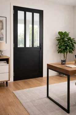 Gd Menuiseries Bloc Porte Atelier Noir H204 X L83 Côte Tableau P.droite, Poignee