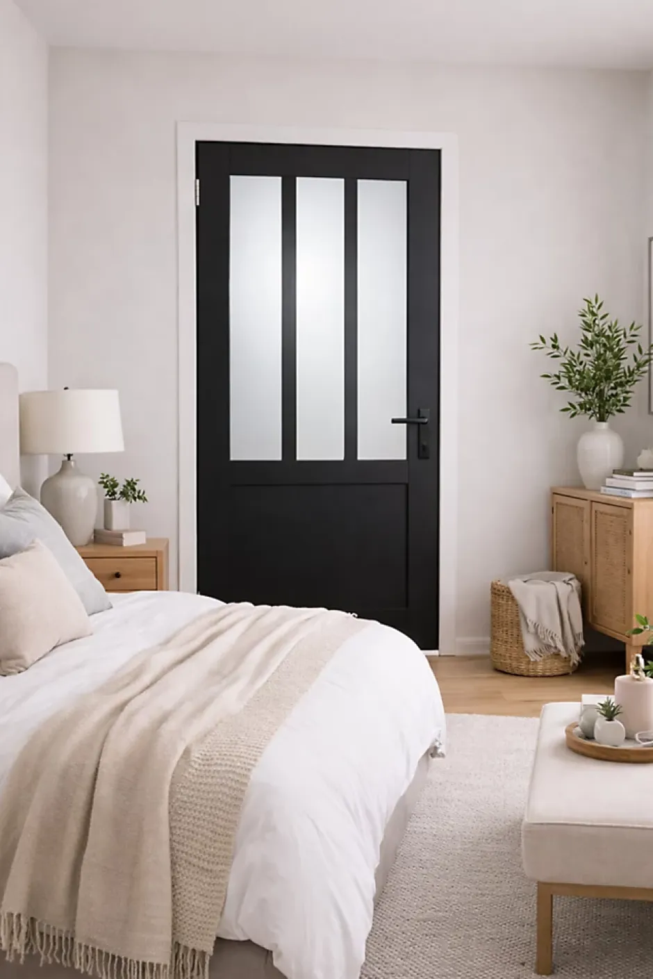 Gd Menuiseries Bloc Porte Atelier Noir Vitre Depoli H204 X L73 Côte Tableau P.droite,poignee