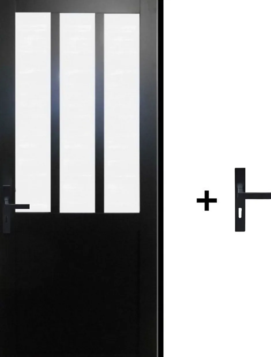 Gd Menuiseries Bloc Porte Atelier Noir Vitre Depoli H204 X L73 Côte Tableau P.droite,poignee