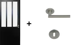 Gd Menuiseries Bloc Porte Atelier Noir Vitre Depoli H204 X L83 Côte Tableau P.gauche,poignee Pomerol