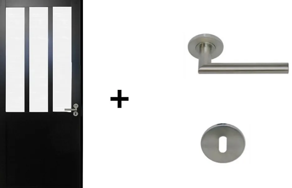 Gd Menuiseries Bloc Porte Atelier Noir Vitre Depoli H204 X L83 Côte Tableau P.gauche,poignee Pomerol