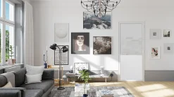 Optimum Bloc Porte Contemporain H. 204 X 73 X 3 cm cadre en aluminium noir et verre Depoli blanc chêne terra Droit