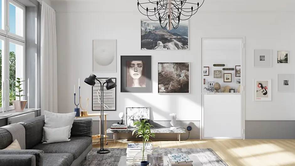 Optimum Bloc Porte Contemporain H. 204 X 73 X 3 cm cadre en aluminium noir et verre transparent chêne terra Droit