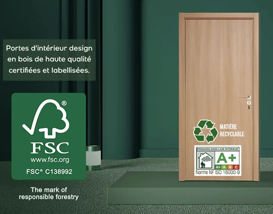 Reivilo Bloc porte fin de chantier Matild, chêne brut, réversible, H.204 x l.93 cm