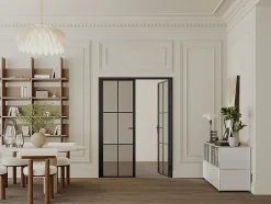 Vente-unique Bloc porte réversible à deux battants en aluminium et verre trempé fumé - 2 x H204 x L83 cm - Noir - SEROTO