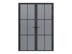 Vente-unique Bloc porte réversible à deux battants en aluminium et verre trempé fumé - 2 x H204 x L83 cm - Noir - SEROTO