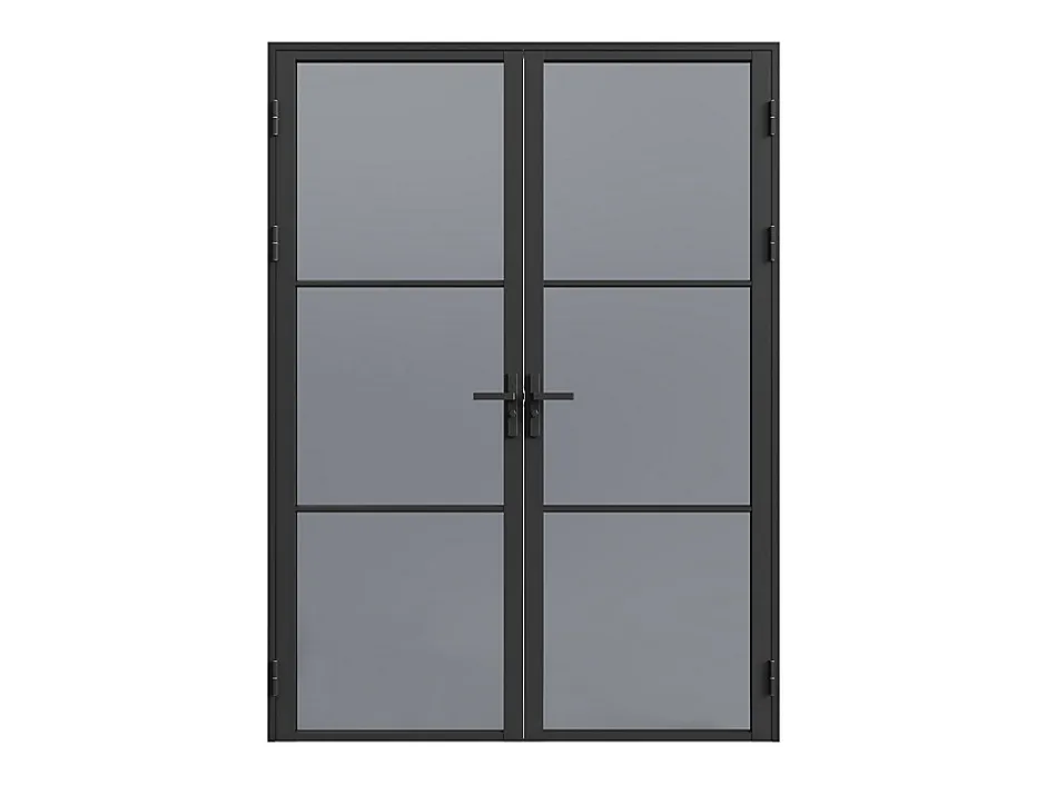 Vente-unique Bloc porte réversible à deux battants en aluminium et verre trempé fumé - 2 x H204 x L73 cm - Noir - MASERU