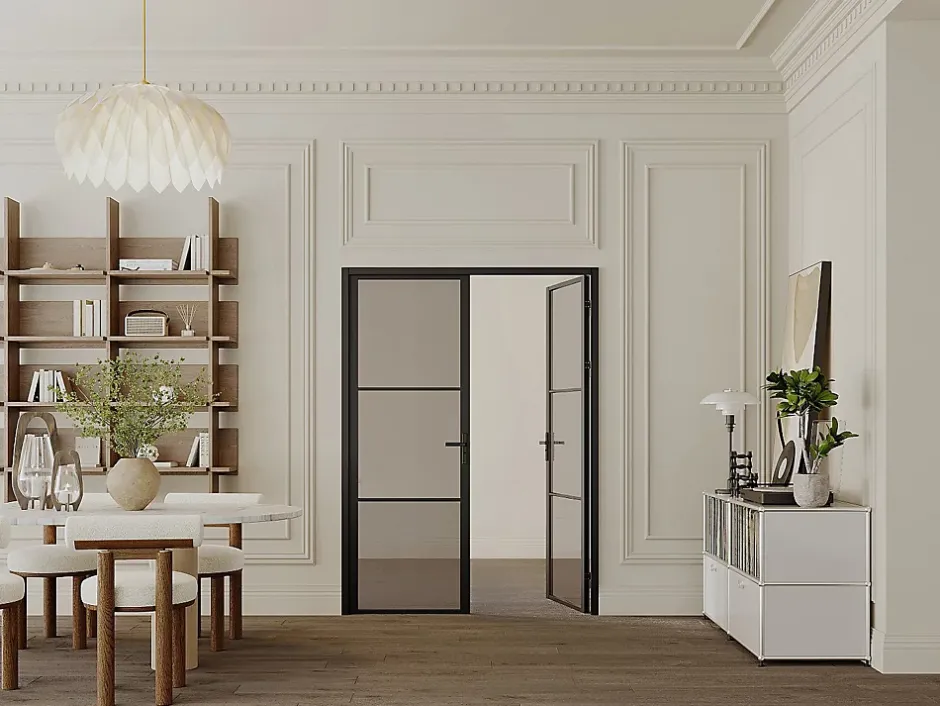 Vente-unique Bloc porte réversible à deux battants en aluminium et verre trempé fumé - 2 x H204 x L73 cm - Noir - MASERU